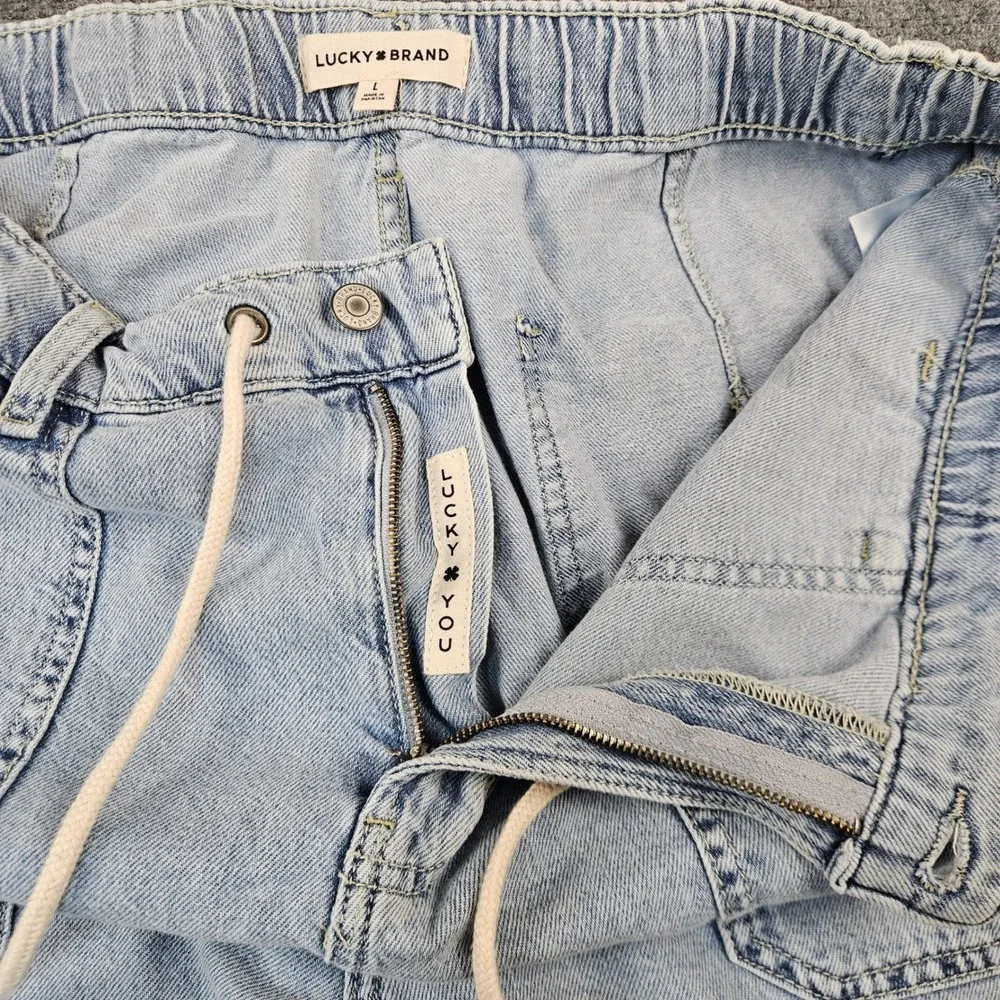 Lucky Brand Womens Light Wash Wide Leg Drawstring Denim Jeans Raw Hem Large